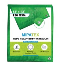 Mipatex Tarpaulin / Tirpal 12 Feet x 12 Feet 150 GSM (Green/White)